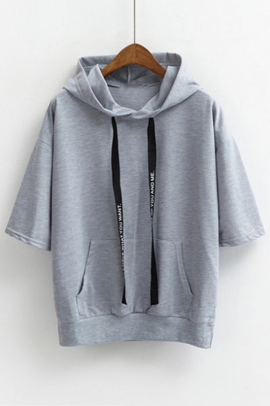 Casual Loose Half Sleeve Summer's Sports Hooded T-Shirt with Pockets