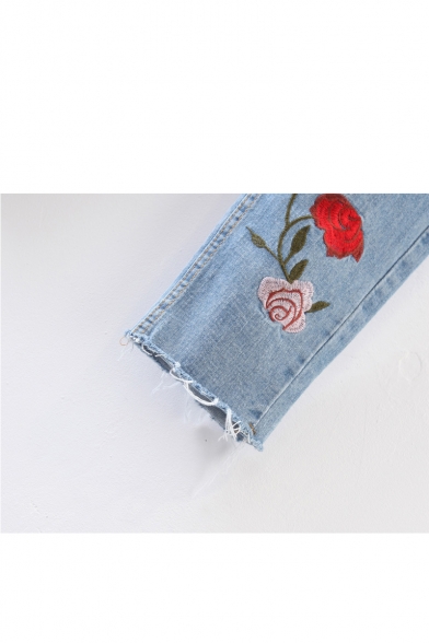 Women's Fashion Cutout Embroidery Floral High Waist Jeans