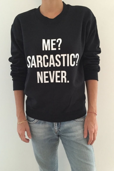 Basic Simple Letter Pattern Long Sleeve Round Neck Loose Pullover Sweatshirt