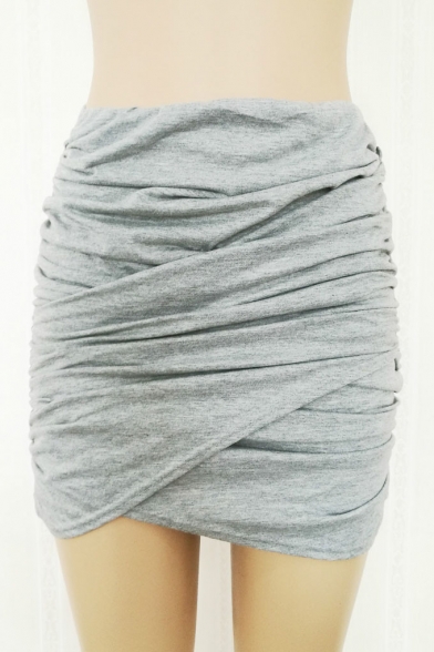 Fashion Ruched Plain Mini Bodycon Skirt