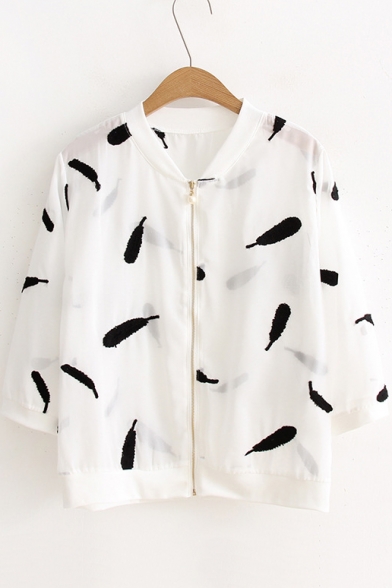 Retro Floral Letter Printed Long Sleeve Zip Fly Casual Leisure Sun Protection Coat