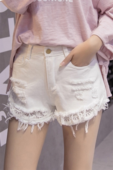 Summer's Chic Cut Out Ripped Basic High Waist Denim Shorts