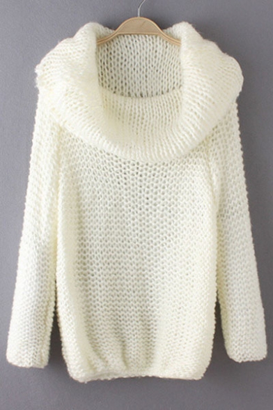 Hot Fashion Cocoon Neck Long Sleeve Casual Leisure Plain Sweater