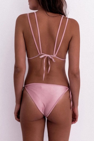 Hot Fashion Multi Straps Plain String Side Bottom Bikini Swimwear