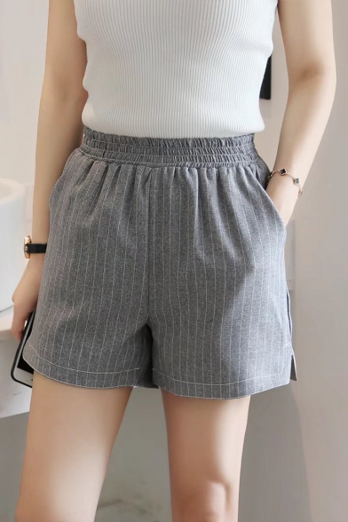 Women's Leisure Elastic Waist Plain Shorts with Pockets