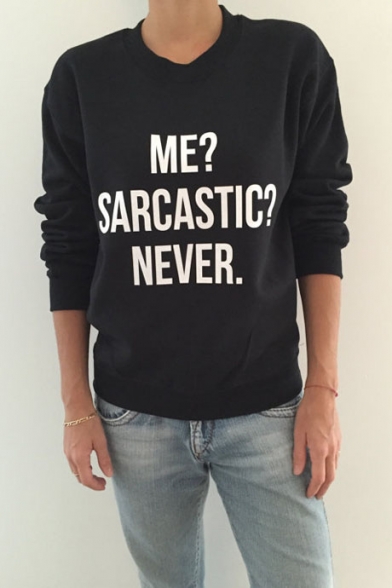 Basic Simple Letter Pattern Long Sleeve Round Neck Loose Pullover Sweatshirt