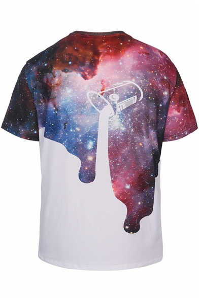 Hot Fashion Galaxy Printed Round Neck Short Sleeve Pullover T-Shirt