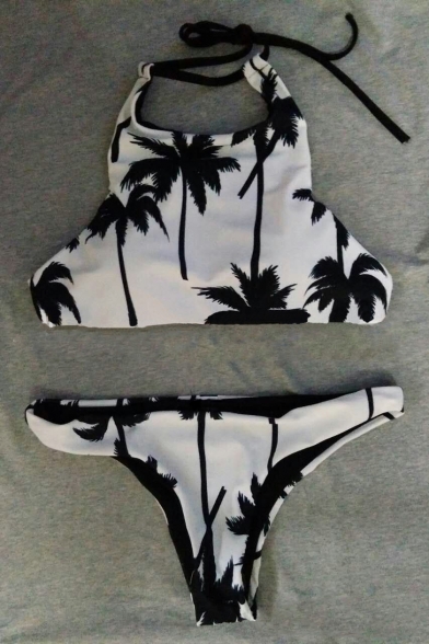 Summer's Hot Fashion Coconut Palm Printed Halter Neck Swimwear