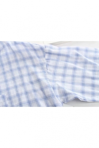 Loose Single Breasted Lapel 3/4 Length Sleeve Plaid Shirt