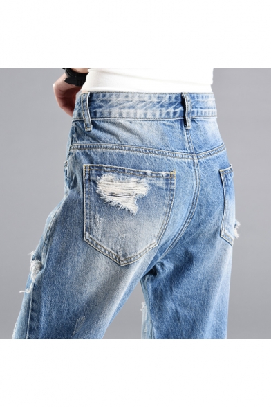 New Arrival Ripped Straight Legs Folded Cuff Summer's Leisure Capris Jeans