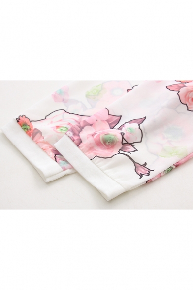 Floral Printed Zip Placket Long Sleeve Basic Chiffon Sun Protection Coat