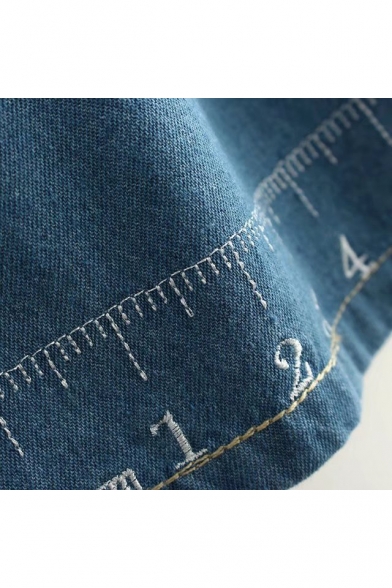 New Arrival Embroidery Rule Pattern Elastic Waist Plain Basic Denim Shorts
