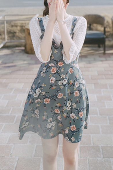 Summer's Fresh Floral Printed Sleeveless A-Line Mini Slip Dress
