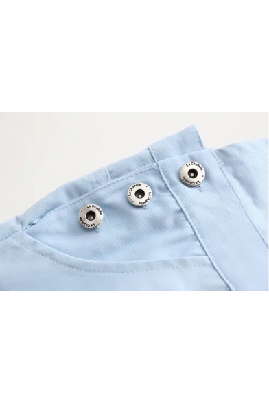 Basic Simple Plain Leisure Buttons Down Casual Overall Shorts with Pockets