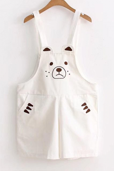 Cute Bear Embroidery Pattern Straps Overalls