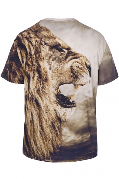 Hot Fashion Digital Lion Printed Round Neck Short Sleeve Pullover Tee