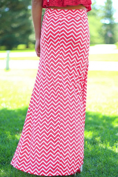 Fashion Wave Striped Color Block Zip Back Maxi Skirt