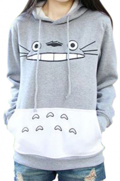Unisex Drawstring Hooded Cartoon Embroidery Long Sleeve Hoodie Sweatshirt