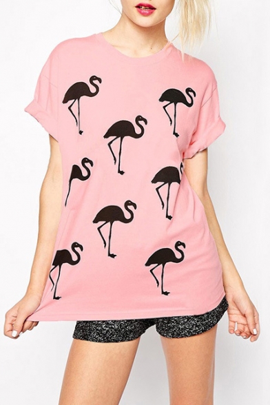 Women's Ostrich Printed Short Sleeve Round Neck Casual Tee