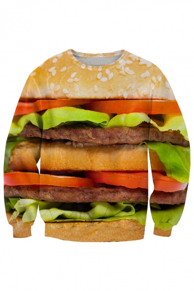 New Arrival 3D Hamburger Pattern Long Sleeve Round Neck Casual Sweatshirt