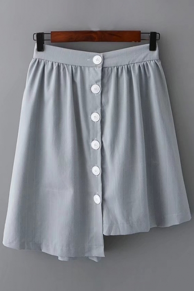 New Arrival Single Breasted Plain Mini Asymmetrical Skirt