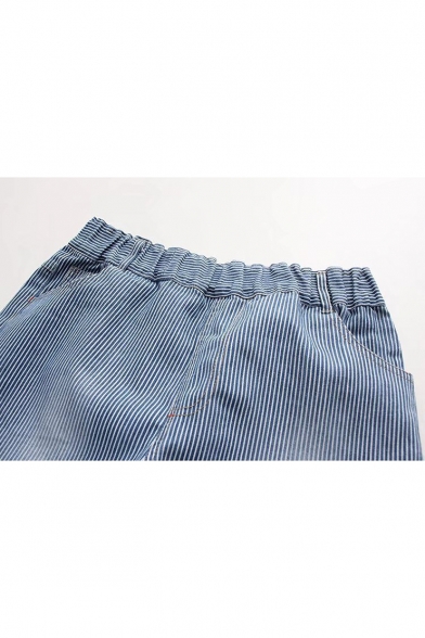 Summer's Fresh Striped Printed Elastic Waist Loose Shorts