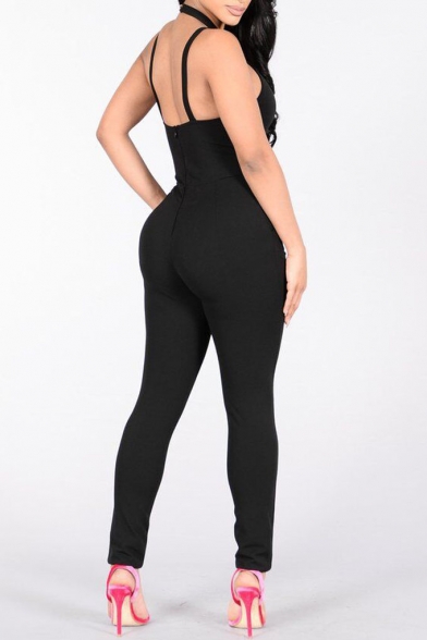 Sexy Hollow Out Front Straps Sleeveless Plain Jumpsuits
