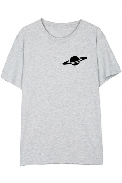 The Earth Orbit Pattern Round Neck Short Sleeve Pullover Cotton T-Shirt