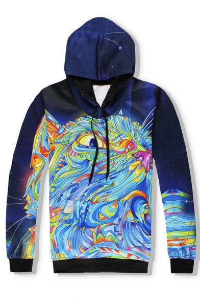 New Arrival Hot Fashion Colorful Cat Printed Long Sleeve Loose Hoodie