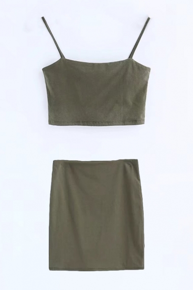 New Fashion Sexy Plain Cropped Cami Top with Mini Bodycon Skirt
