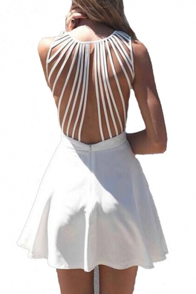 Sexy Cutout Straps Back Sleeveless Plain Mini A-Line Dress