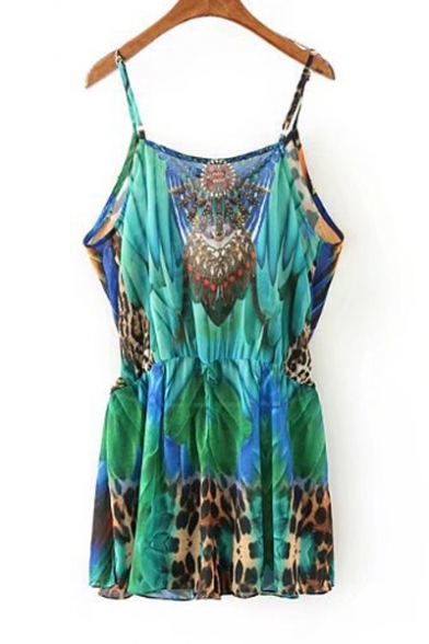 New Arrival Floral Printed Spaghetti Straps Sleeveless Beach Loose Rompers