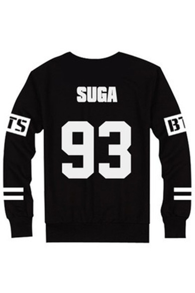 Unisex Letter Number Printed Long Sleeve Round Neck Pullover Sweatshirt