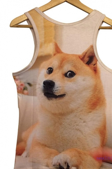 Adorable Chic Akita Dog Printed Sleeveless Round Neck Tank Top