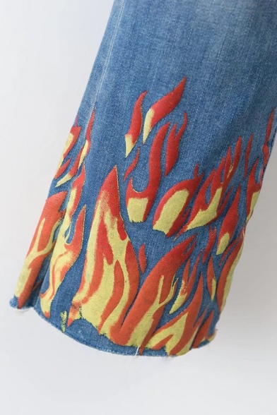Women's High Waist Flame Pattern Skinny Jeans