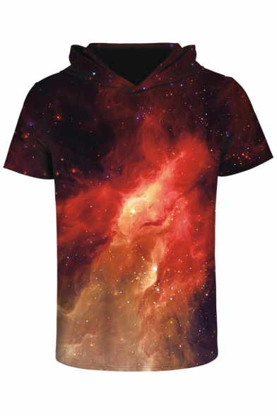 3D Galaxy Printed Short Sleeve Hooded Unisex Tee