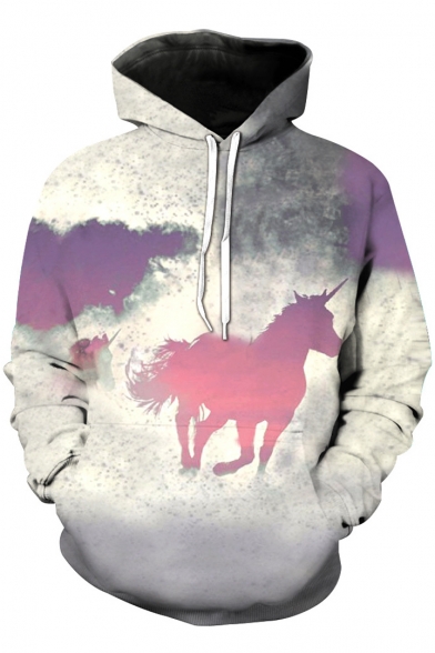 Fashion Color Block Unicorn 3D Printed Long Sleeve Hoodie Sweatshirt
