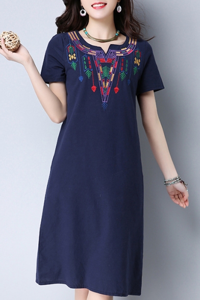 Round Neck Short Sleeve Printed Oversize Midi T-Shirt Dress