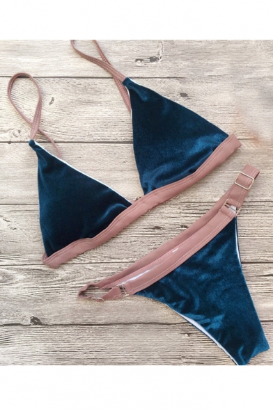 New Collection Hot Fashion Color Block Spaghetti Straps Bikini Swimwear