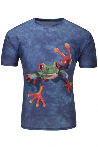 Fashion Frog 3D Printed Short Sleeve Round Neck Casual Tee