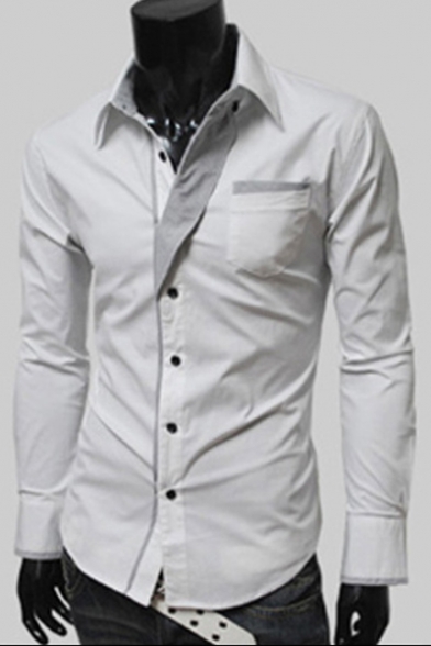 Lapel Collar Long Sleeve Basic Fitted Buttons Down Plain Shirt