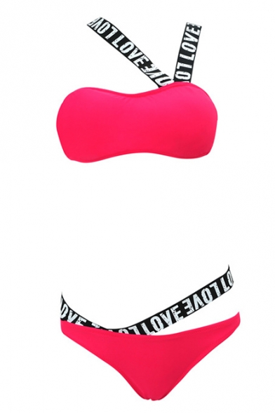 New Collection Chic Letter Printed Straps Bikini Swimwear