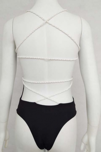 New Arrival Fashion Crisscross Open Back Spaghetti Straps Plain One Piece Swimwear