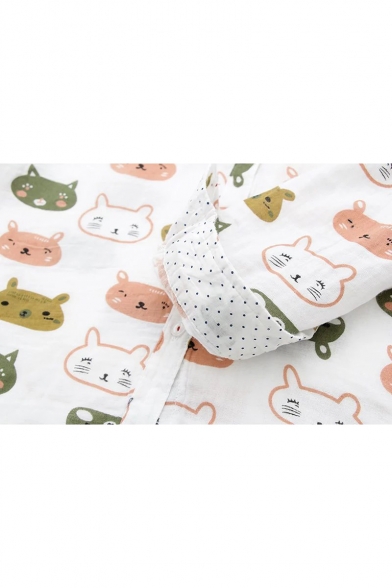 Adorable Color Block Cartoon Cat Printed Long Sleeve Lapel Single Breasted Shirt
