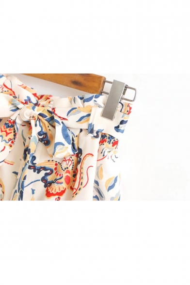 New Arrival Fashion Floral Pattern Bow Waist Loose Shorts