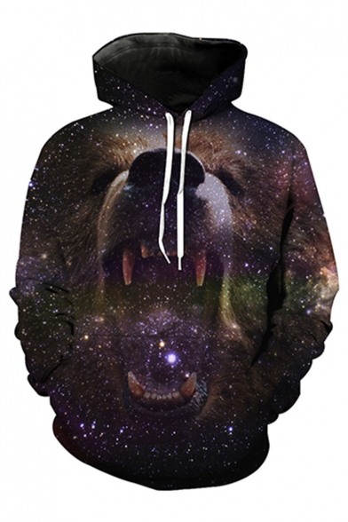 New Stylish 3D Lion Pattern Long Sleeve Casual Hoodie with Pockets