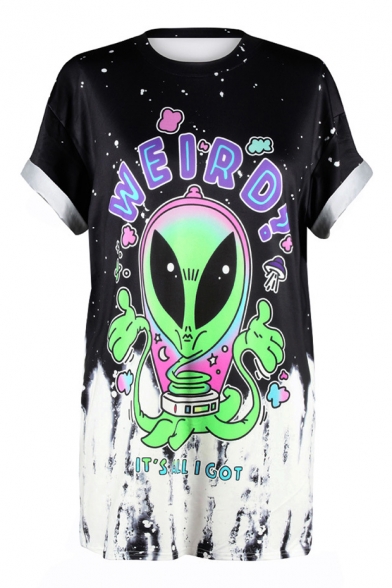 Summer's Fashion 3D Alien Printed Round Neck Short Sleeve Casual Tunic Tee