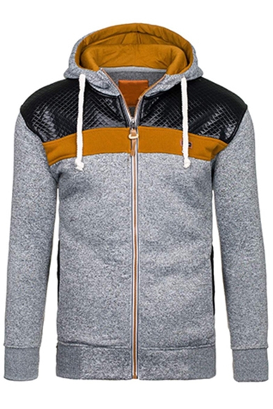 Unisex Fashion Drawstring Hooded Zipper Placket Long Sleeve Zip Up Sweatshirt