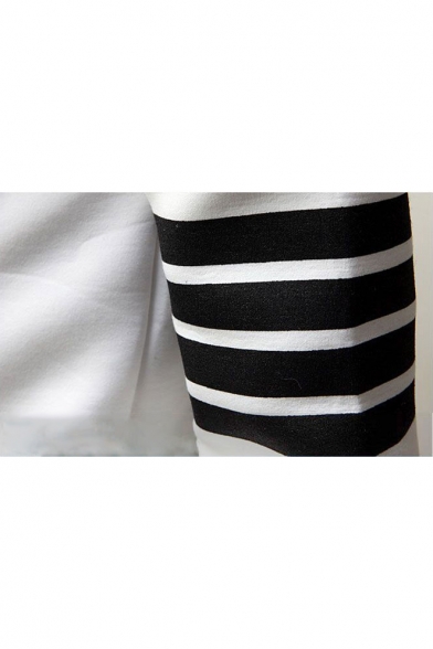 Unisex Drawstring Hooded Striped Long Sleeve Zip Up Hoodie Sweatshirt