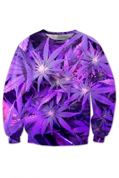 Hot Fashion 3D Leaves Pattern Long Sleeve Round Neck Pullover Sweatshirt